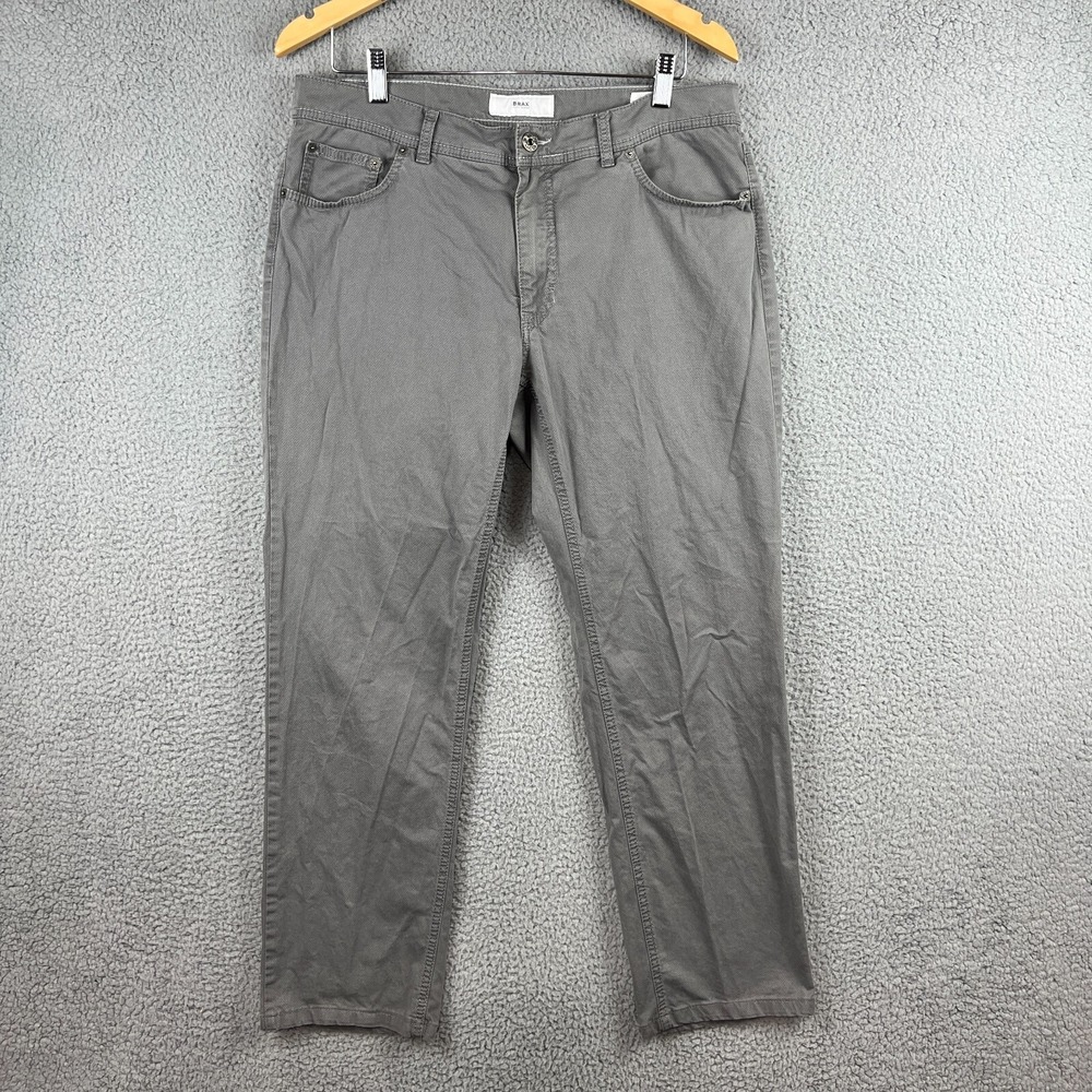 Brax Pants Men 34x29 Grey Cooper Fancy Regular Fit Chino Stretch Commuter Logo